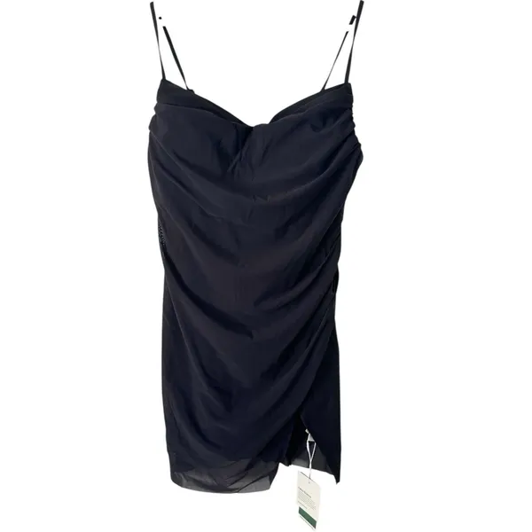 NWT Halara Black Chiffon Ruched Spaghetti Strap Mini Dress Size Large - Image 2