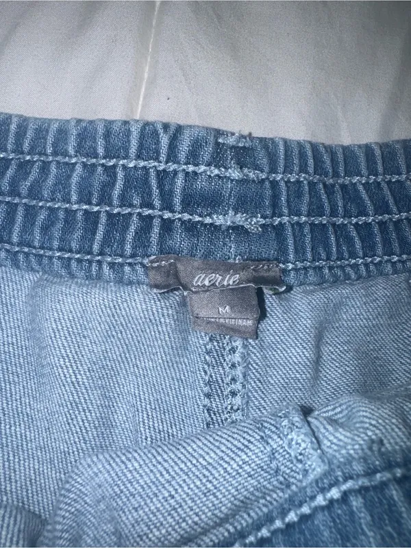 aerie Light Blue Distressed Denim Shorts - Image 3