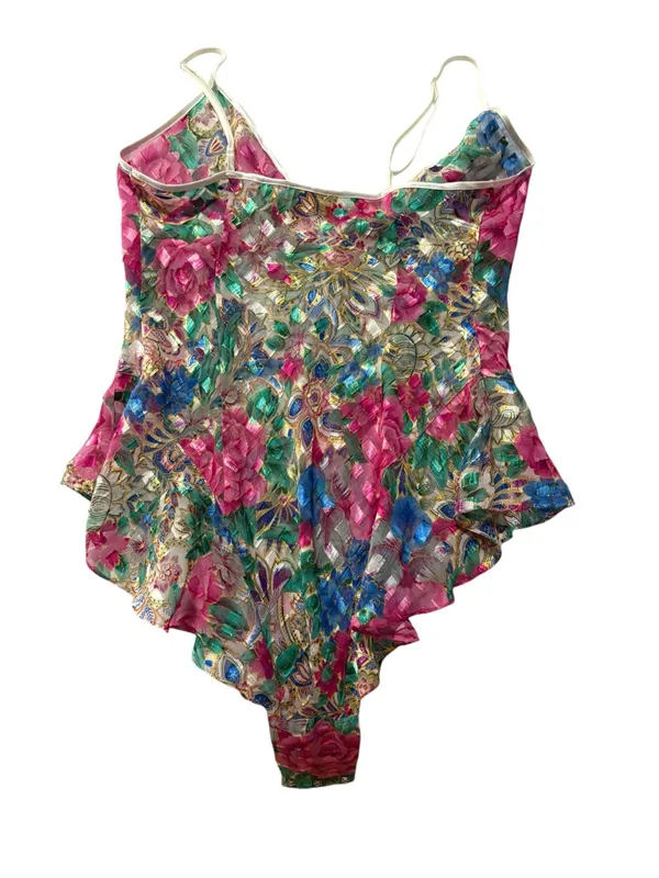 Victoria's Secret size medium Multicolor Floral Chemise lingerie one piece gold - Image 9