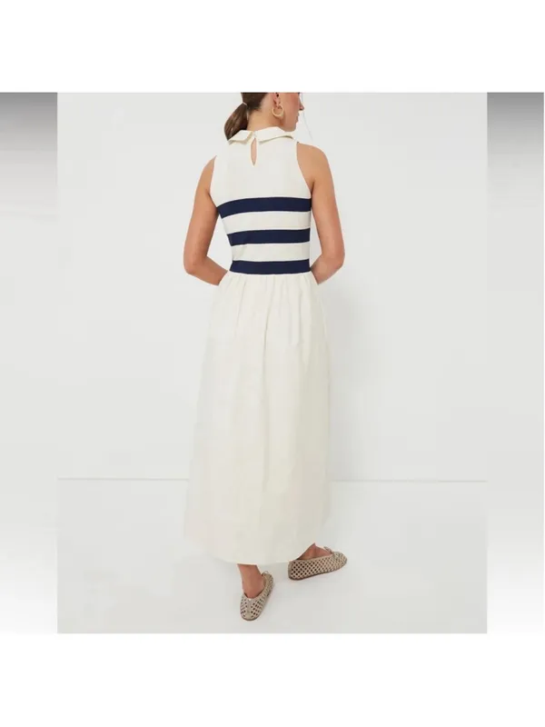 Tuckernuck Ivory Stripe Marina Midi Dress Small Collared Coastal Nautical Prep - Image 4