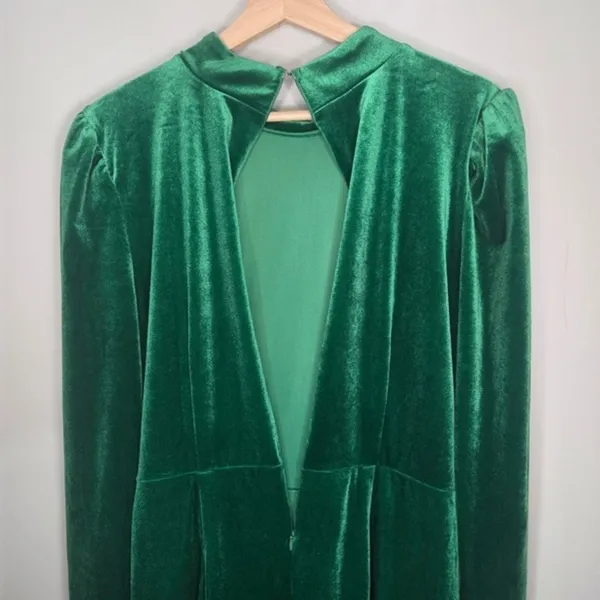 Eloquii Emerald Green Velvet Dress 16 Faux Wrap Ruched Holiday Cocktail Midi - Image 6