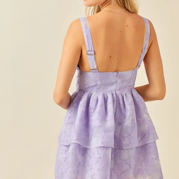 FLORAL ORGANZA TIERED ROMPER DRESS Medium - Image 5