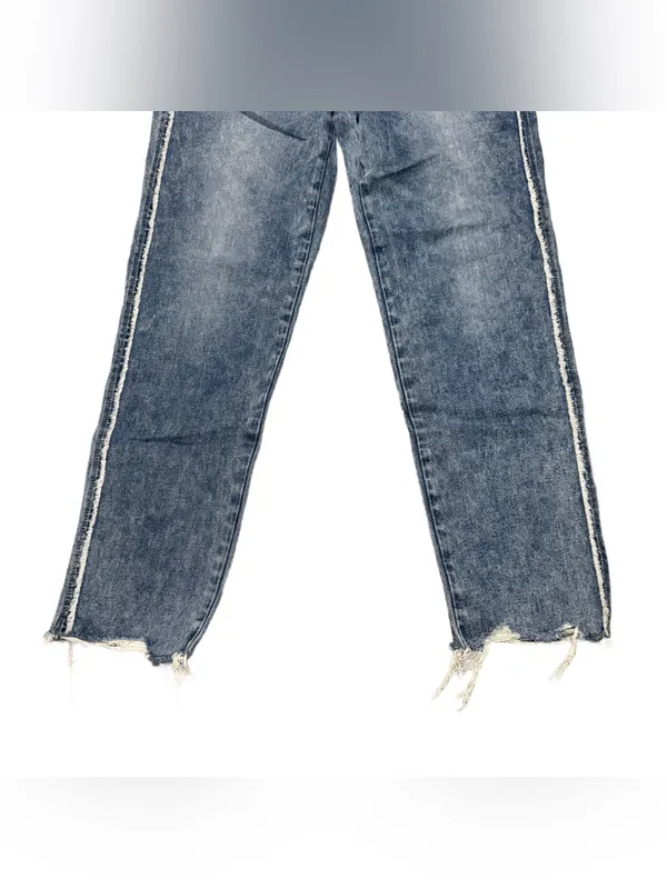 American Eagle Mom Jean Women's 2 Denim Raw Hem Straight Leg Light Wash Casual - Image 2