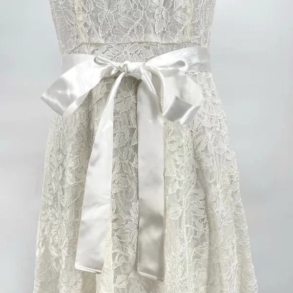 Tahari White Lace Satin Bow Dress Sleeveless V Ivory Wedding Eloping ASL Size 8 - Image 5