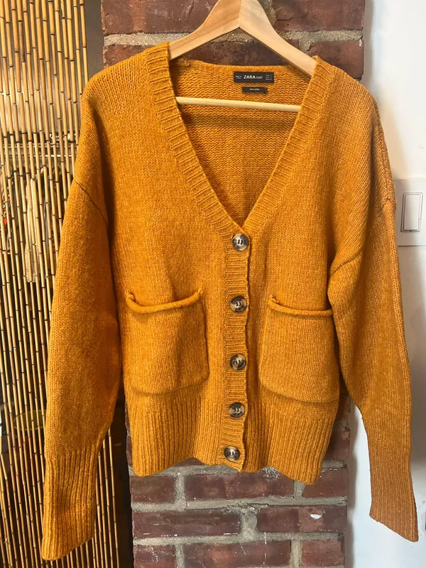 Warm Knit a Mustard Cardigan Sweater - Image 4