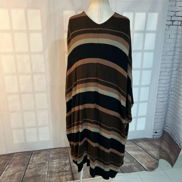 KK Intl. Brown Stripes Knit Open Front Poncho Long Cardigan Sweater Size XL - Image 5