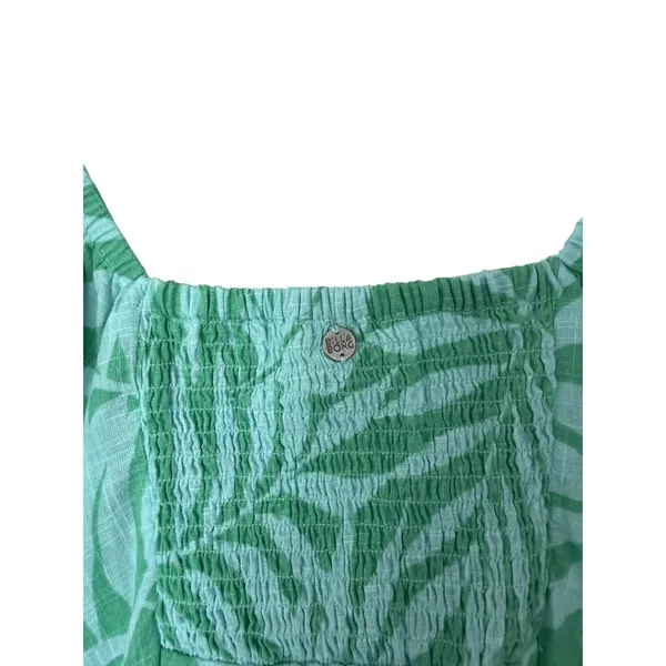 Billabong Tropical Palm Print Tie Front Mini Dress Green Teal Cotton Size Medium - Image 7