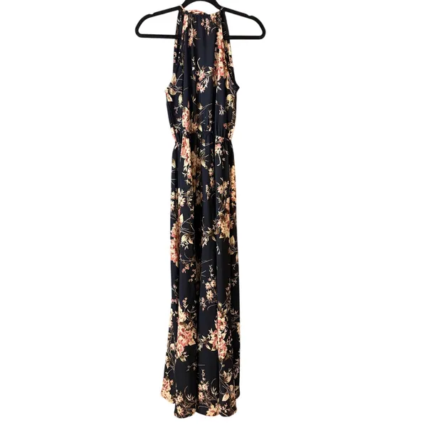 Lulus Feel the Music Midnight Blue Floral Print Halter Maxi Dress NWOT S - Image 5