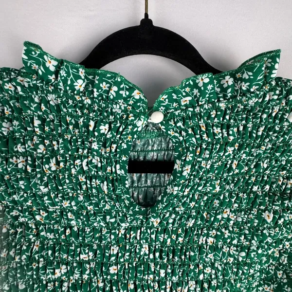 SHEIN Curve 2XL Green Floral‎ Smocked Mock Neck Sleeveless Midi Dress Ruffle Hem - Image 6
