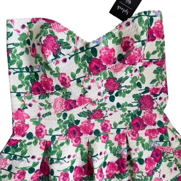 Pink Floral Sweetheart neckline A-line Pleated Mini dress Casual Summer size 6‎ - Image 2