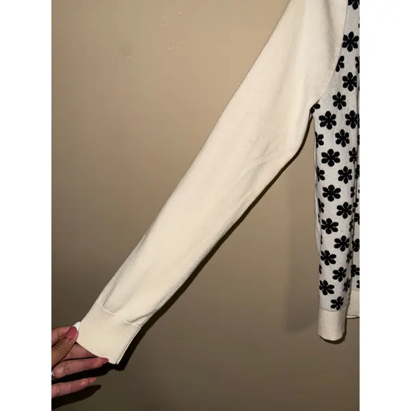 J.Crew The Caryn Cardigan Womens M Cream Black Floral Button Front Knit Preppy - Image 2