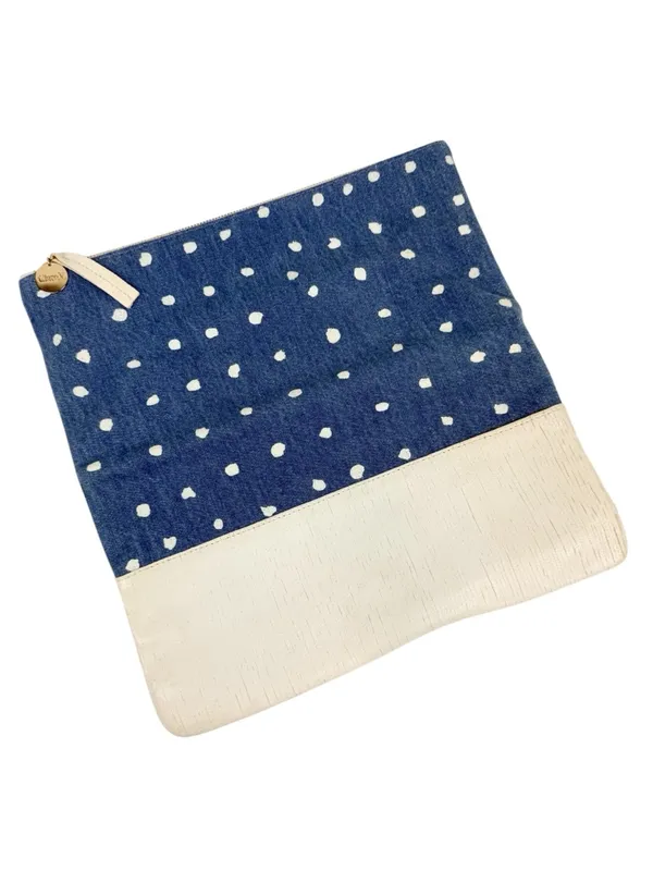 Clare V Polka Dot Denim Leather Foldover Clutch - Image 2