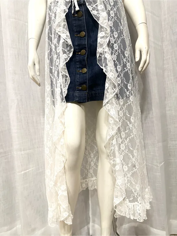 Madden Girl White Lace Ruffle Tie-Front Maxi Top Duster Small Boho Coquette - Image 6