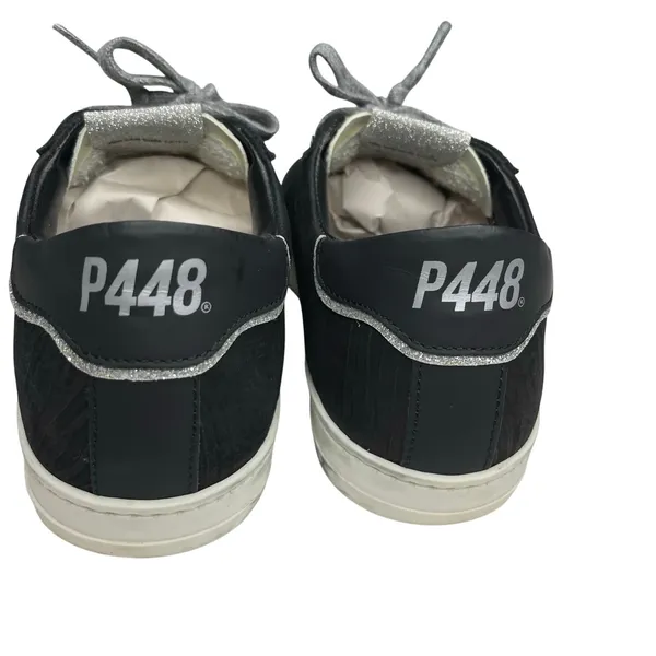 P448 John W sneakers 37 US 7 black silver metallic leopard print lace-up low top - Image 7