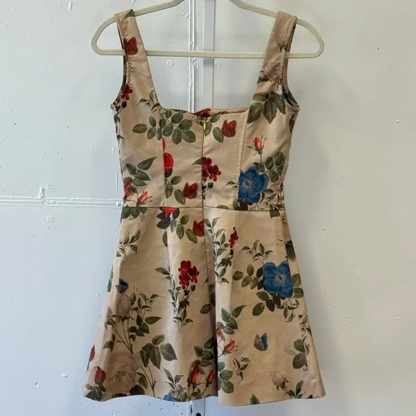 Pretty Little Thing Floral Corset Mini Dress Beige Rose Butterfly Print US‎ 2 - Image 2