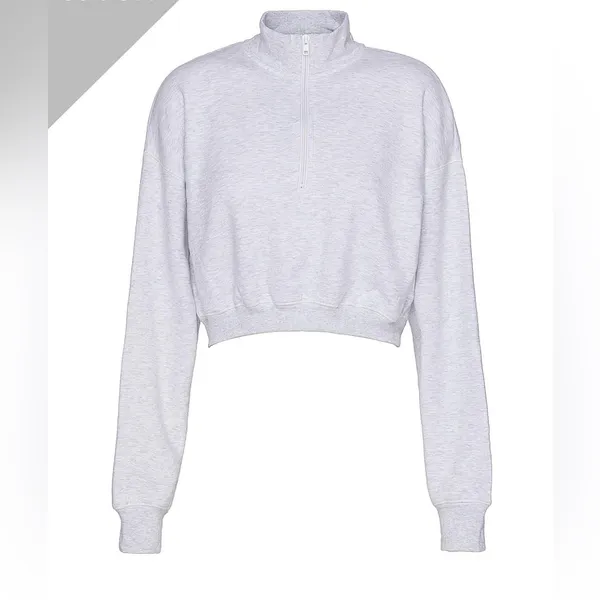 SKIMS Cotton Fleece Half Zip Sweatshirt Pullover Light Heather Grey M Limited Ed - Image 2