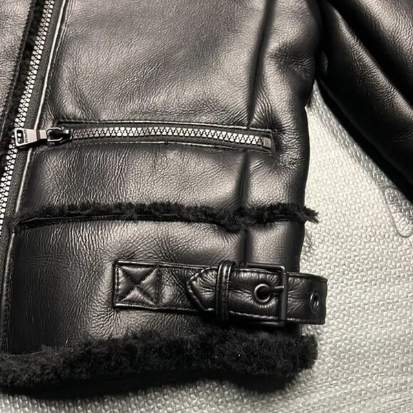 NEW Express black faux fur shearling Moto coat Sz XS Faux Leather Zipper chic - Image 7
