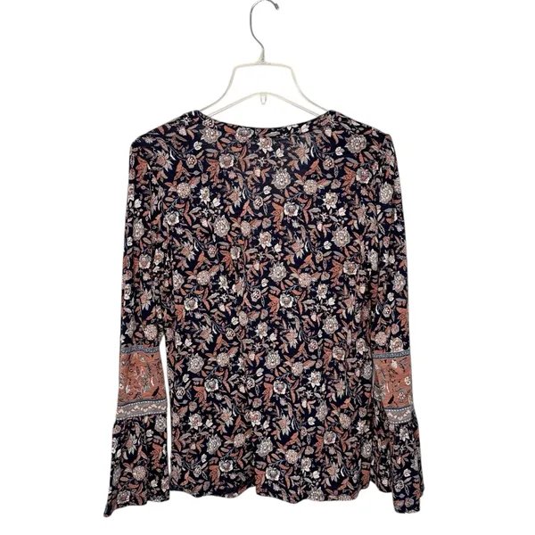 Lucky Brand Floral Bell Sleeve Boho Flowy Peasant Top Sz M - Image 2