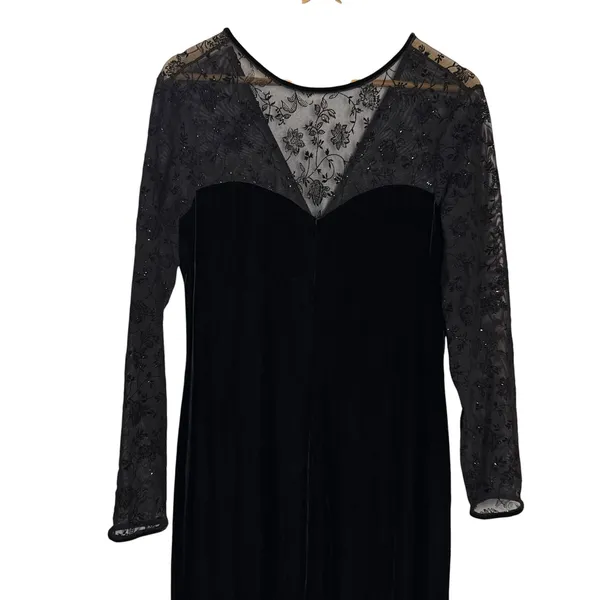 Vintage 1990s Robbie Bee Black Beaded Mesh Velvet Gothic Vampy Cocktail Dress 12 - Image 7