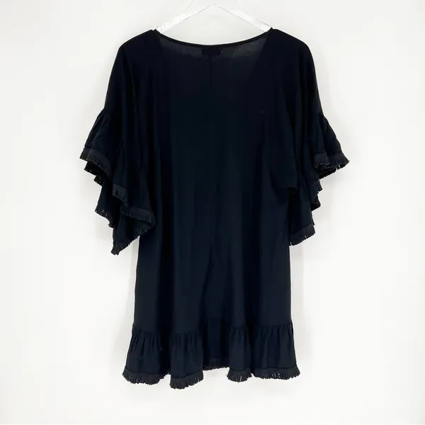 Ysabel‎ Mora Black Boho Mini Dress Women's Size M Fringe Vacation - Image 3
