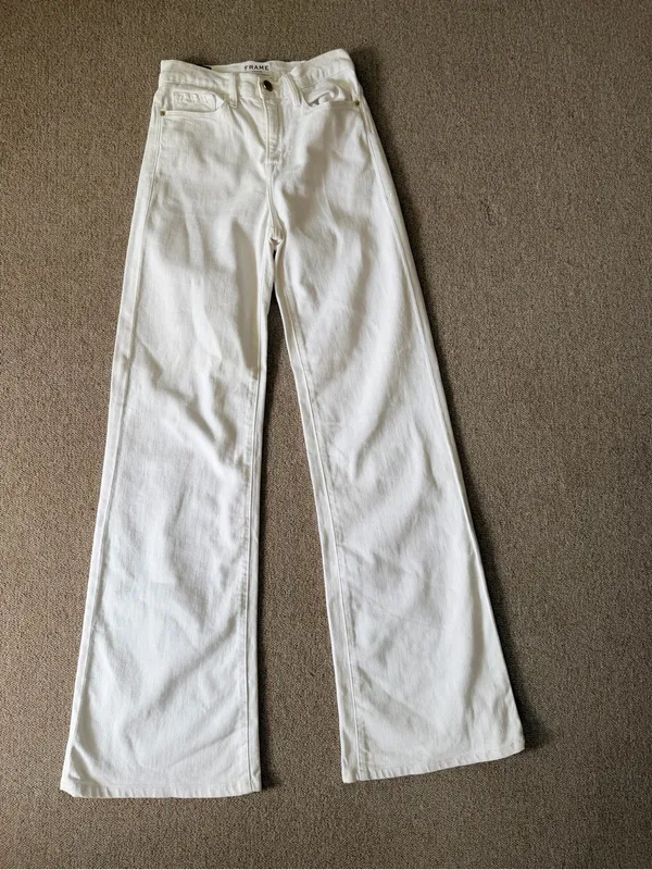 FRAME Denim Women’s 24 White High Rise Wide Leg Flare Jeans Made USA Barneys - Image 8