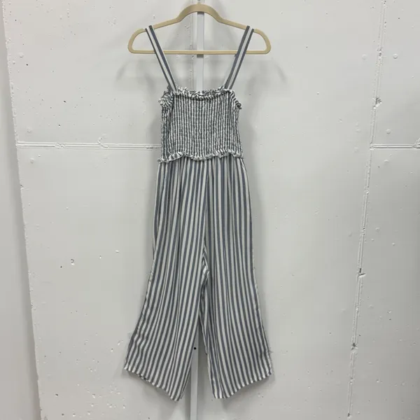 Speechless Blue White Striped Smocked Wide Leg Cropped Jumpsuit Small Resortwear - Image 2