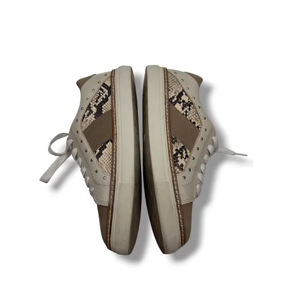 Crown Vintage Sneakers 8 Beige Mixed Media‎ Studded Snakeskin Lace Up Low Top - Image 3