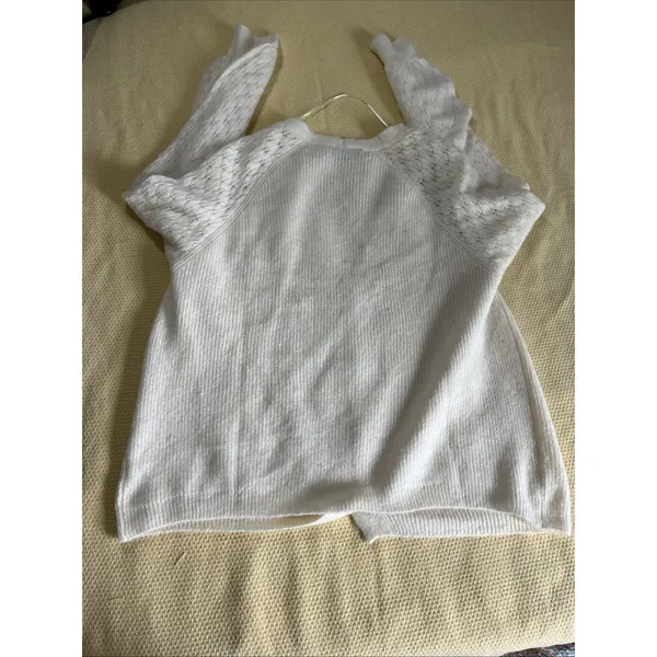 Lane Bryant V Neck Cardigan Pointelle Balloon Sleeve 14/16 1X Cream Twee Coquett - Image 10