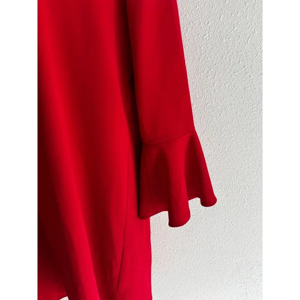 NWOT Alice +‎ Olivia Tameika Trumpet-Sleeve Crepe Mini Dress 8 Red CC707202508 - Image 7