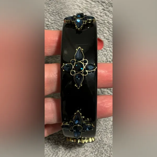 Banana Republic Black Bangle Bracelet Blue Crystal Statement - Image 3
