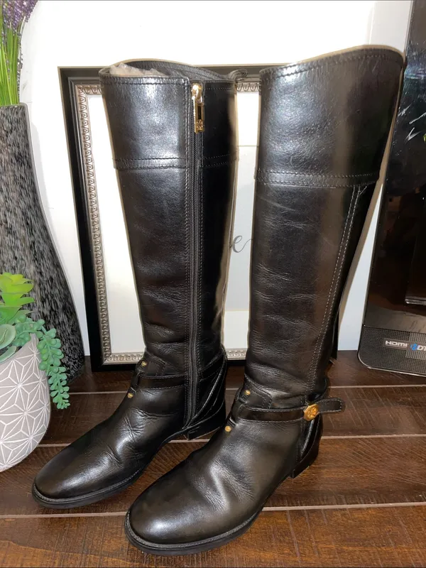 Tory Burch Brita Black Leather Tall Riding Boots Size 6M EUC - Image 2