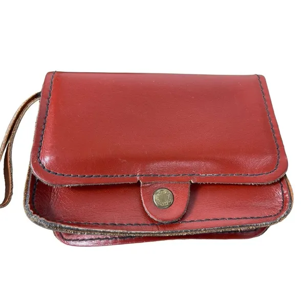 Handmade Reddish Brown Leather Mirrored Compact Crossbody Purse - Image 7