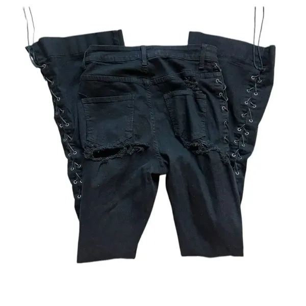 Womens AP Blue by Aphrodite Jeans Distressed Flare Leg Lace Up Jeans Sz 11 - Image 4