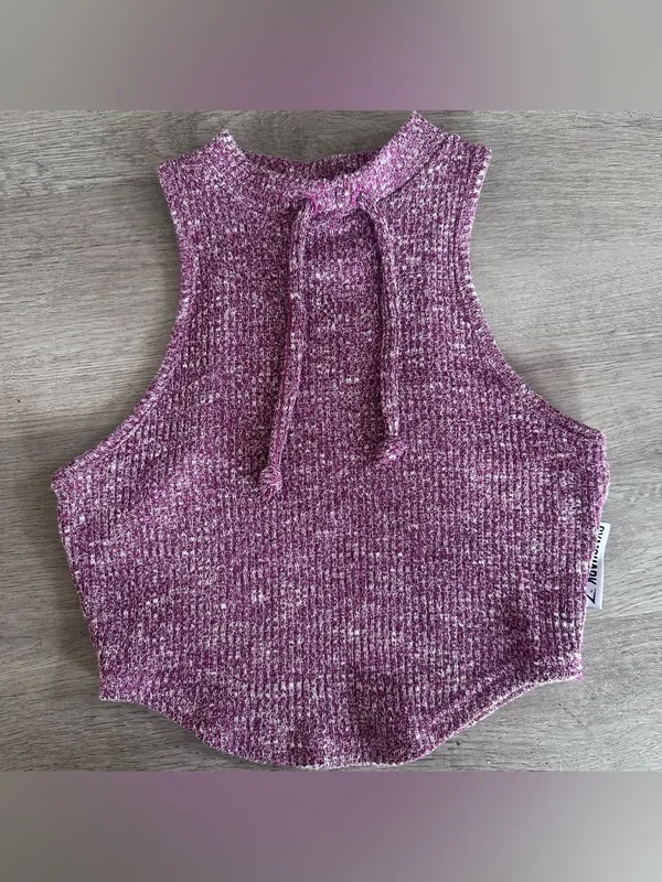 Gymshark Slounge Cropped Ribbed Tank Top High Neckline Women’s XS Pink - Image 2