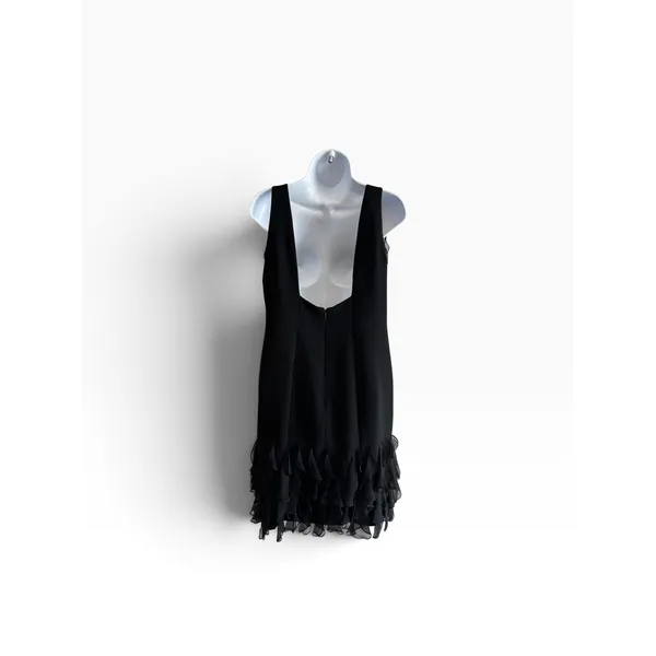 Vintage 90s Maggy L London Cocktail Dress 6 Black Ruffle Hem LBD‎ Party Prom - Image 2