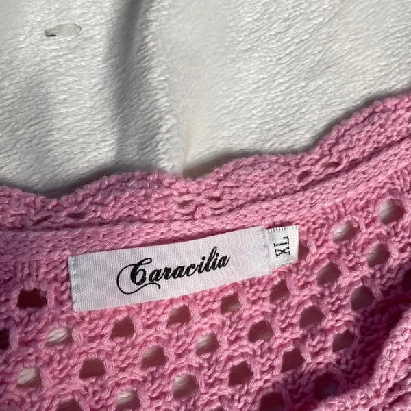 Caracilia Pink Crochet Knit Tunic Top Shirt‎ Dress Size XL - Image 3