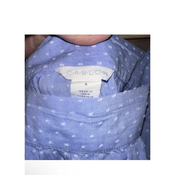 NEW Caslon Popover Blouse Top Womens Sz SBlue Cotton Dots Square Neck Holiday - Image 3
