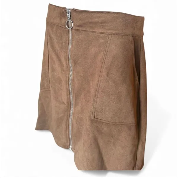 Womens Maurices Taupe Faux Suede Zip Front Mini Skirt - Sz 14 - Image 2