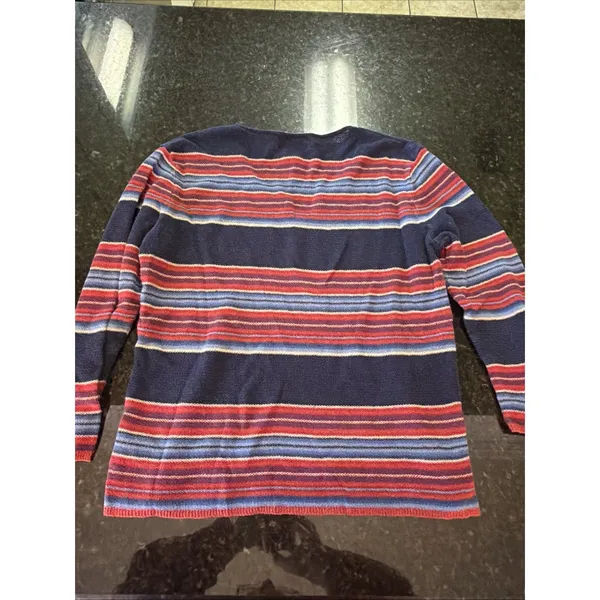 Lauren Ralph Lauren Women's Sweater Sz L Linen Cotton Blend Stripe V-neck - Image 3