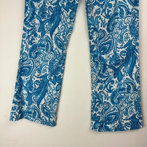 NWOT ZARA Linen Blend Trouser Pants Sz 6 Kick Flare Hem Blue Paisley Print - Image 14
