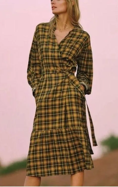 Anthropologie Dalton Plaid Wrap Midi Dress Size: S - Image 3