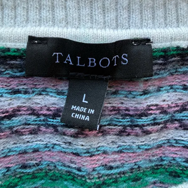 Talbots Multicolor Fair Isle Wool Nylon Lamb Wool Stripe Crew Sweater L - Image 6