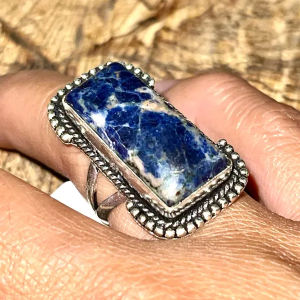 Navy Sodalite Ring Size 6 3/4 Blue - Image 4