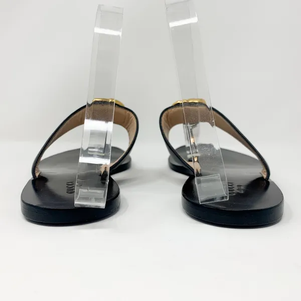 Gucci Marmont GG Black Leather Thong Sandals Gold Logo EU 38.5 - Image 5