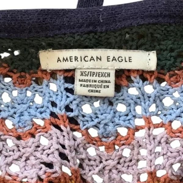 American‎ Eagle Crochet Halter Top XS Multicolor Chevron Boho Festival Core - Image 2