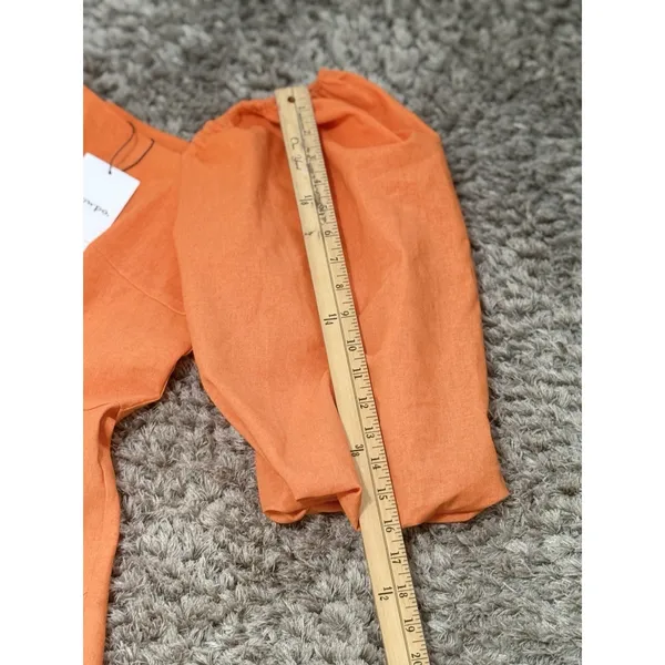 Showpo Rhyne Midi Dress Orange Asymmetric Puff Sleeve Side Cut Out A Line 12 NWT - Image 12