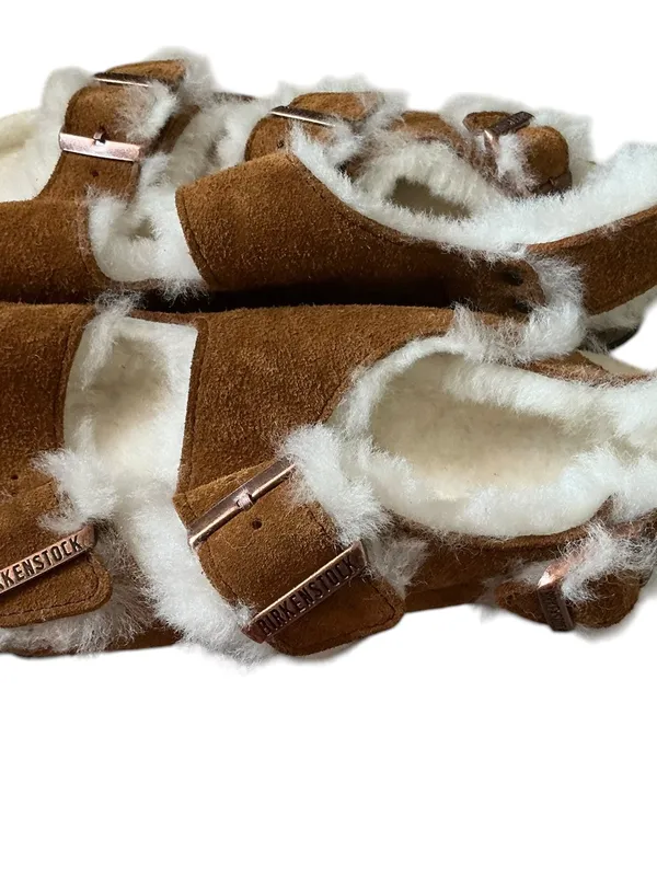 Birkenstock Milano shearling lining mink,leather sandals size 40 backstrap - Image 9
