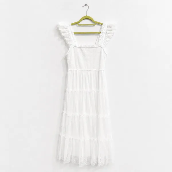 Blu Pepper White Swiss Dot Tulle Tiered Maxi Dress Sz S - Image 11
