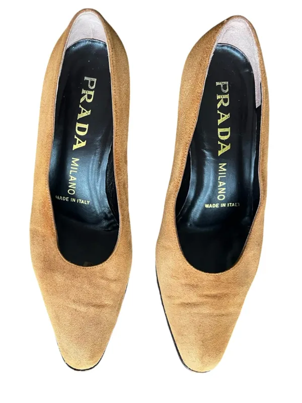 Prada Women’s Vintage Y2K Brown Suede Block Closed Toe Heels Size 37 1/2 - Image 3