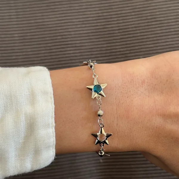 Sterling Star Charm Bracelet with Blue Accents - Image 2